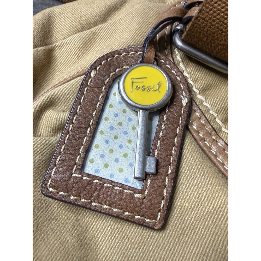 Fossil Canvas Crossbody Shoulder Bag Purse Organizer Leather Trim Adjustable - Picture 6 of 7